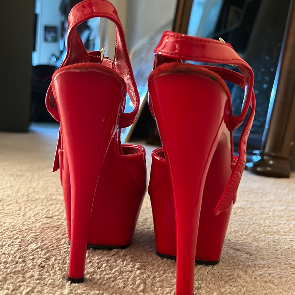 Funtasma red leather patten stiletto heels.